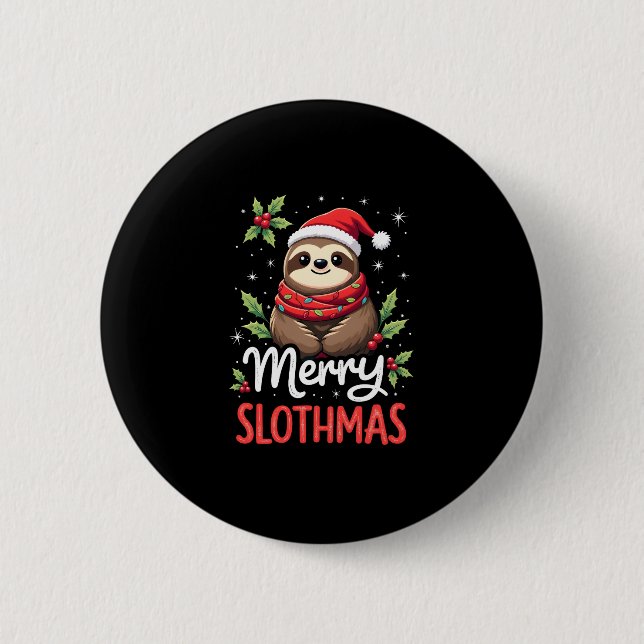 Funny Sloth Xmas Lights Merry Slothmas Sloth Chris 6 Cm Round Badge (Front)