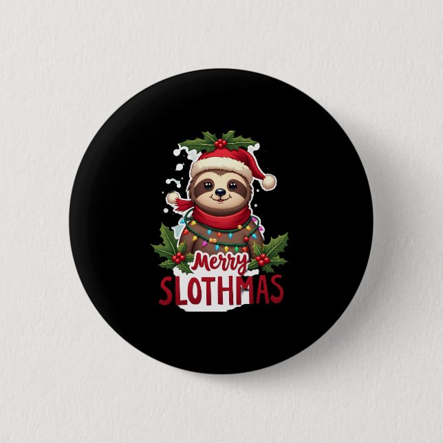 Funny Sloth Xmas Lights Merry Slothmas Sloth Chris 6 Cm Round Badge (Front)