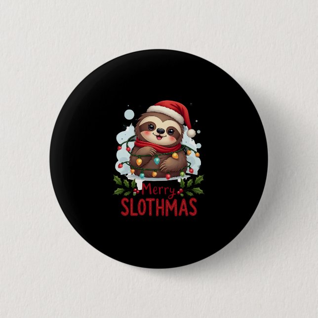 Funny Sloth Xmas Lights Merry Slothmas Sloth Chris 6 Cm Round Badge (Front)