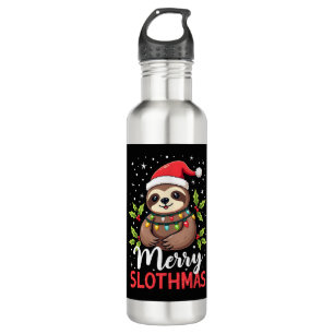 Funny Sloth Xmas Lights Merry Slothmas Sloth Chris 710 Ml Water Bottle