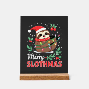 Funny Sloth Xmas Lights Merry Slothmas Sloth Chris Acrylic Sign