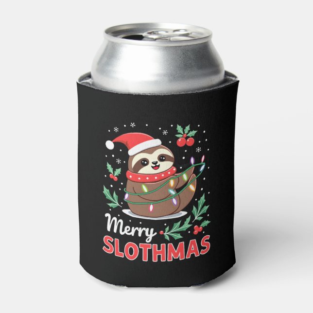 Funny Sloth Xmas Lights Merry Slothmas Sloth Chris Can Cooler (Can Front)