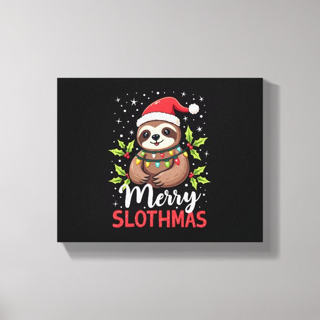 Funny Sloth Xmas Lights Merry Slothmas Sloth Chris Canvas Print (Front)