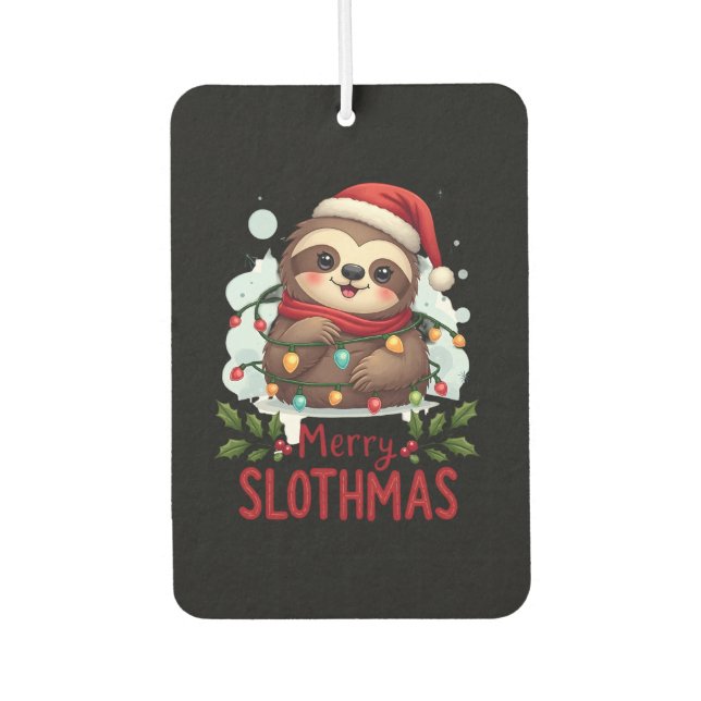 Funny Sloth Xmas Lights Merry Slothmas Sloth Chris Car Air Freshener (Front)