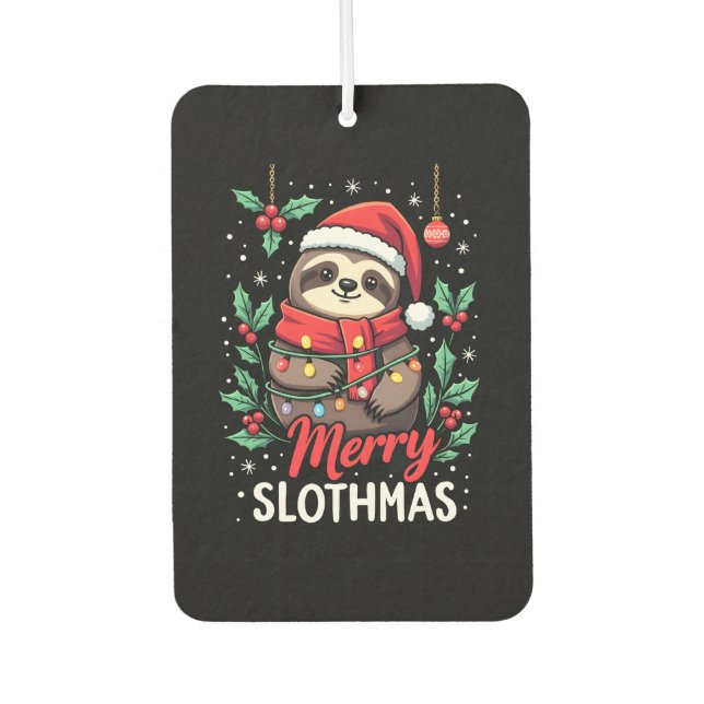 Funny Sloth Xmas Lights Merry Slothmas Sloth Chris Car Air Freshener (Front)