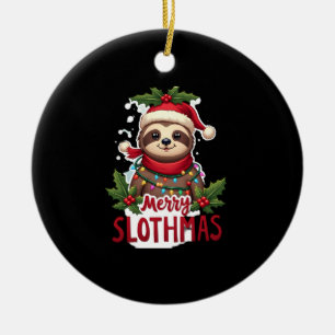 Funny Sloth Xmas Lights Merry Slothmas Sloth Chris Ceramic Tree Decoration