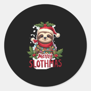 Funny Sloth Xmas Lights Merry Slothmas Sloth Chris Classic Round Sticker