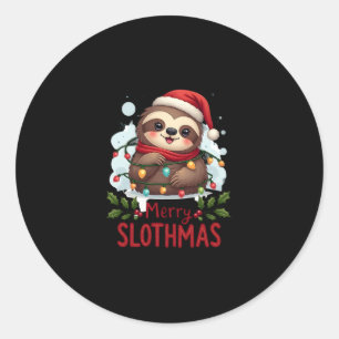 Funny Sloth Xmas Lights Merry Slothmas Sloth Chris Classic Round Sticker