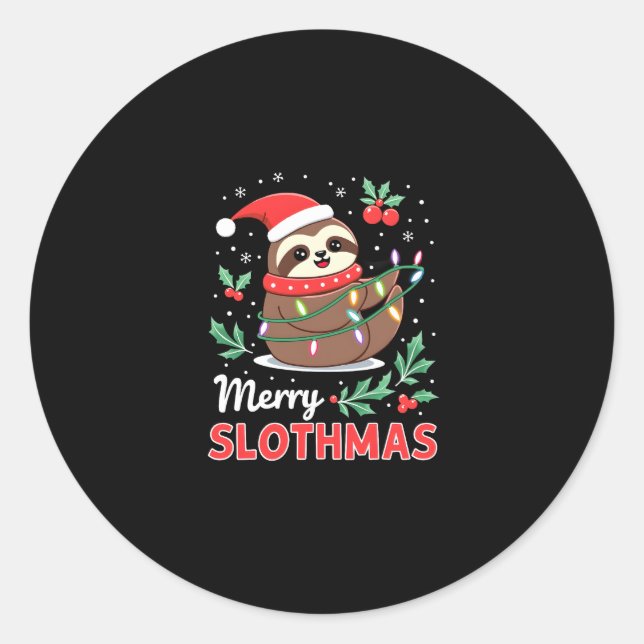 Funny Sloth Xmas Lights Merry Slothmas Sloth Chris Classic Round Sticker (Front)