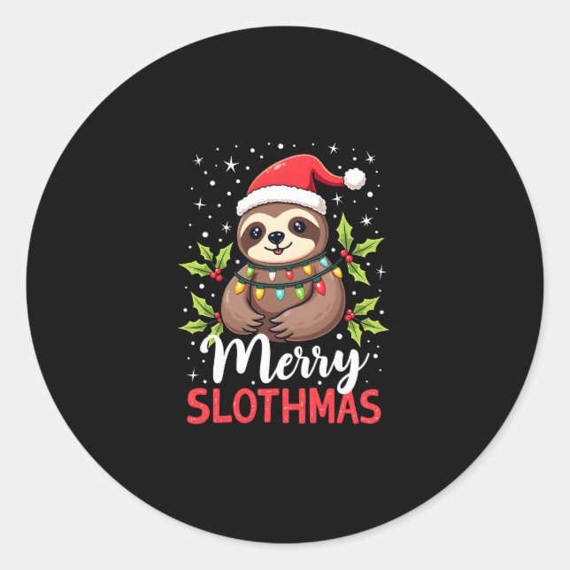 Funny Sloth Xmas Lights Merry Slothmas Sloth Chris Classic Round Sticker (Front)