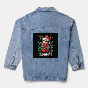 Funny Sloth Xmas Lights Merry Slothmas Sloth Chris Denim Jacket