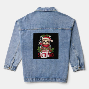 Funny Sloth Xmas Lights Merry Slothmas Sloth Chris Denim Jacket