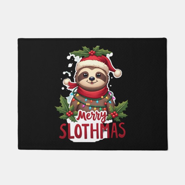 Funny Sloth Xmas Lights Merry Slothmas Sloth Chris Doormat (Front)
