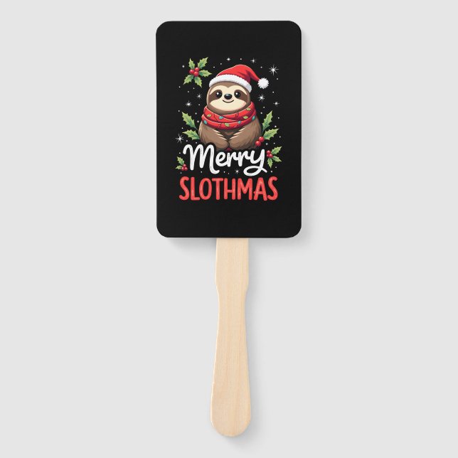 Funny Sloth Xmas Lights Merry Slothmas Sloth Chris Hand Fan (Front)