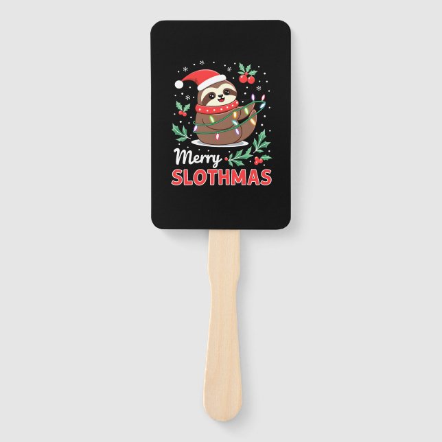 Funny Sloth Xmas Lights Merry Slothmas Sloth Chris Hand Fan (Front)