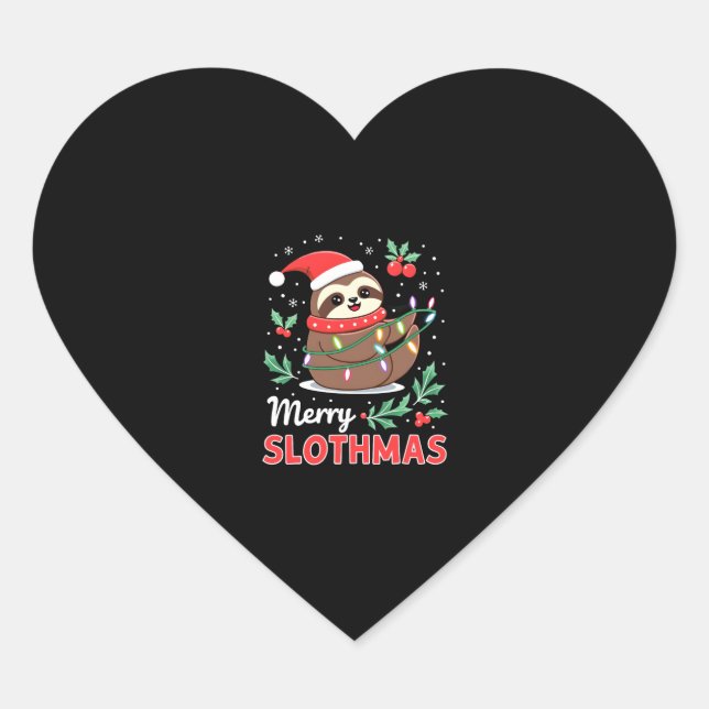 Funny Sloth Xmas Lights Merry Slothmas Sloth Chris Heart Sticker (Front)