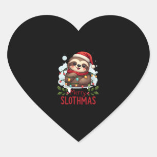 Funny Sloth Xmas Lights Merry Slothmas Sloth Chris Heart Sticker