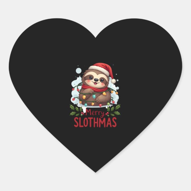 Funny Sloth Xmas Lights Merry Slothmas Sloth Chris Heart Sticker (Front)
