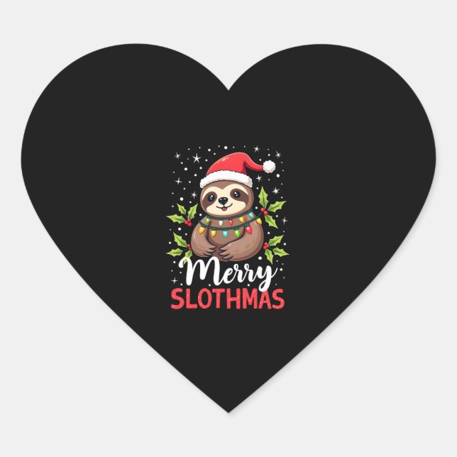 Funny Sloth Xmas Lights Merry Slothmas Sloth Chris Heart Sticker (Front)