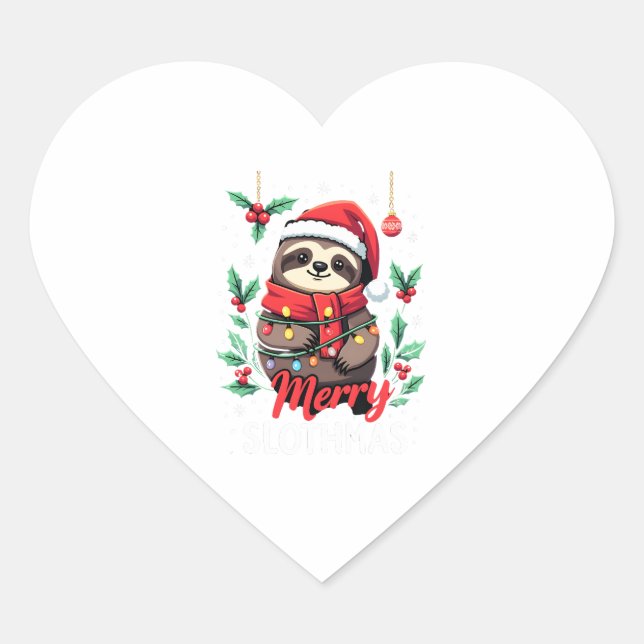 Funny Sloth Xmas Lights Merry Slothmas Sloth Chris Heart Sticker (Front)