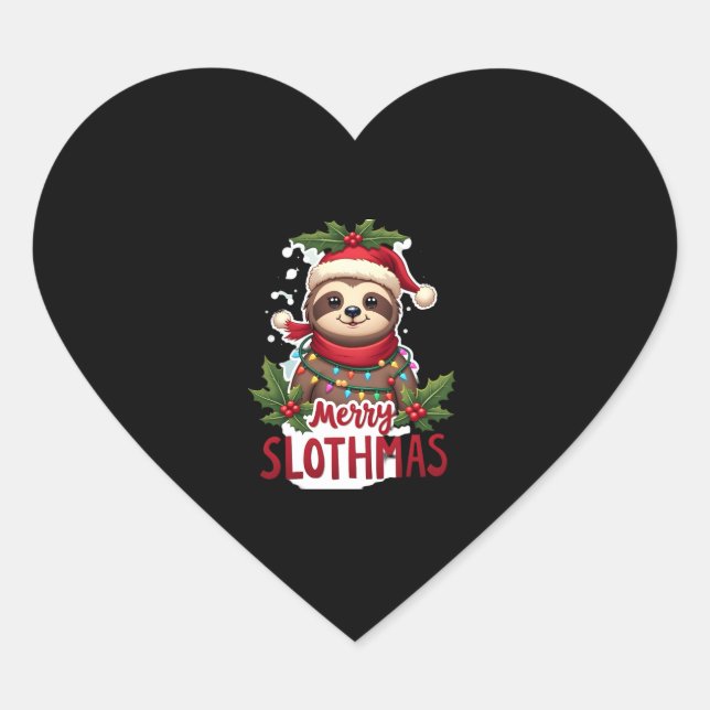 Funny Sloth Xmas Lights Merry Slothmas Sloth Chris Heart Sticker (Front)