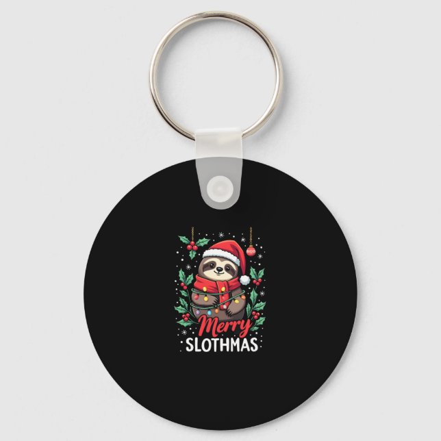 Funny Sloth Xmas Lights Merry Slothmas Sloth Chris Key Ring (Front)