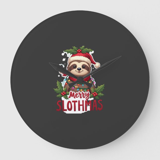 Funny Sloth Xmas Lights Merry Slothmas Sloth Chris Large Clock (Front)