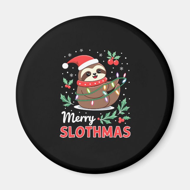 Funny Sloth Xmas Lights Merry Slothmas Sloth Chris Magnet (Front)