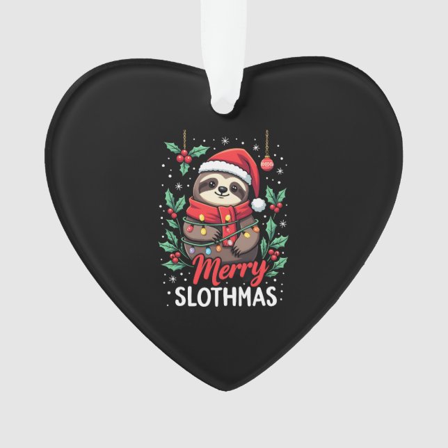 Funny Sloth Xmas Lights Merry Slothmas Sloth Chris Ornament (Front)