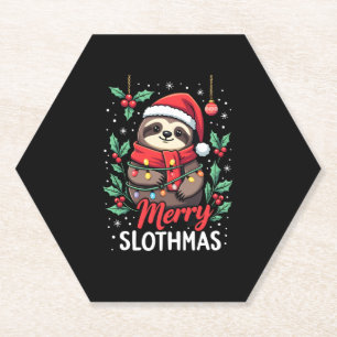 Funny Sloth Xmas Lights Merry Slothmas Sloth Chris Paper Coaster