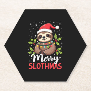Funny Sloth Xmas Lights Merry Slothmas Sloth Chris Paper Coaster