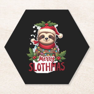 Funny Sloth Xmas Lights Merry Slothmas Sloth Chris Paper Coaster