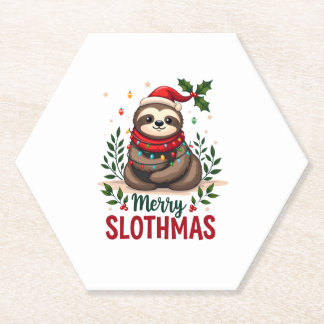 Funny Sloth Xmas Lights Merry Slothmas Sloth Chris Paper Coaster
