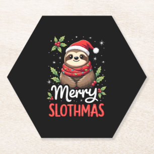 Funny Sloth Xmas Lights Merry Slothmas Sloth Chris Paper Coaster