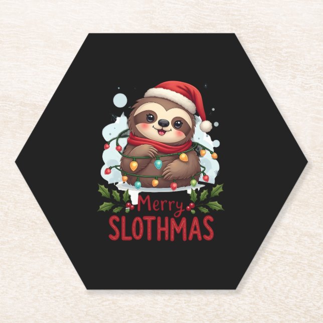 Funny Sloth Xmas Lights Merry Slothmas Sloth Chris Paper Coaster (Front)