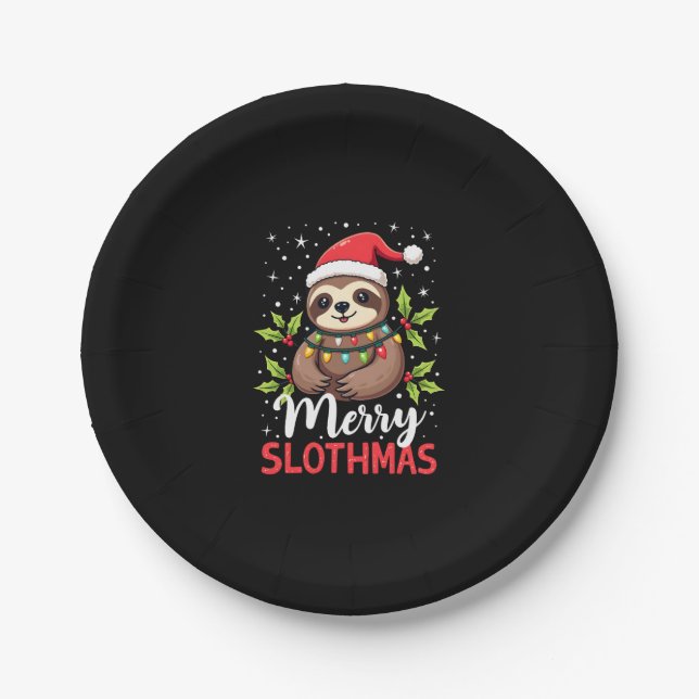 Funny Sloth Xmas Lights Merry Slothmas Sloth Chris Paper Plate (Front)