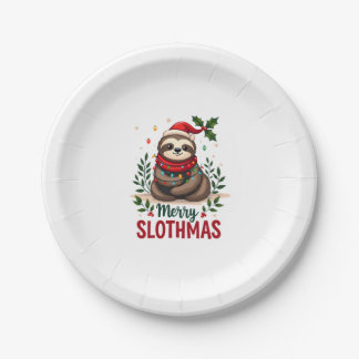 Funny Sloth Xmas Lights Merry Slothmas Sloth Chris Paper Plate