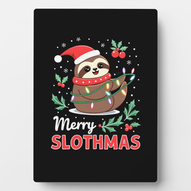 Funny Sloth Xmas Lights Merry Slothmas Sloth Chris Plaque (Front)