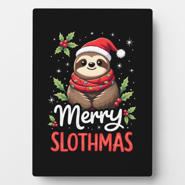 Funny Sloth Xmas Lights Merry Slothmas Sloth Chris Plaque (Front)
