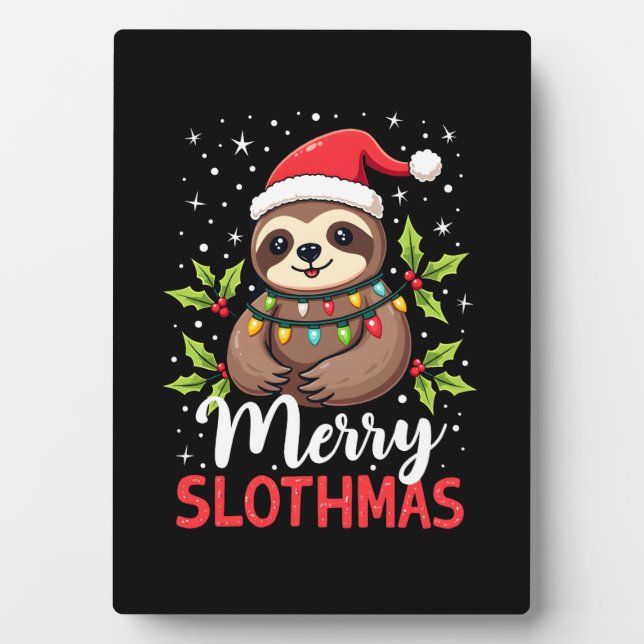 Funny Sloth Xmas Lights Merry Slothmas Sloth Chris Plaque (Front)