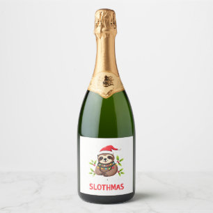 Funny Sloth Xmas Lights Merry Slothmas Sloth Chris Sparkling Wine Label