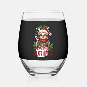 Funny Sloth Xmas Lights Merry Slothmas Sloth Chris Stemless Wine Glass