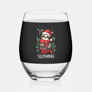 Funny Sloth Xmas Lights Merry Slothmas Sloth Chris Stemless Wine Glass