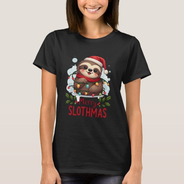 Funny Sloth Xmas Lights Merry Slothmas Sloth Chris T-Shirt (Front)