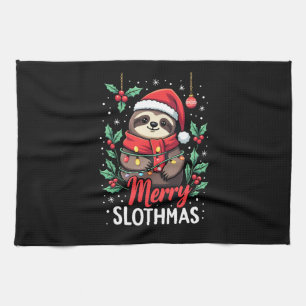 Funny Sloth Xmas Lights Merry Slothmas Sloth Chris Tea Towel