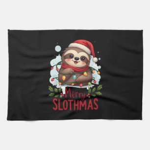 Funny Sloth Xmas Lights Merry Slothmas Sloth Chris Tea Towel