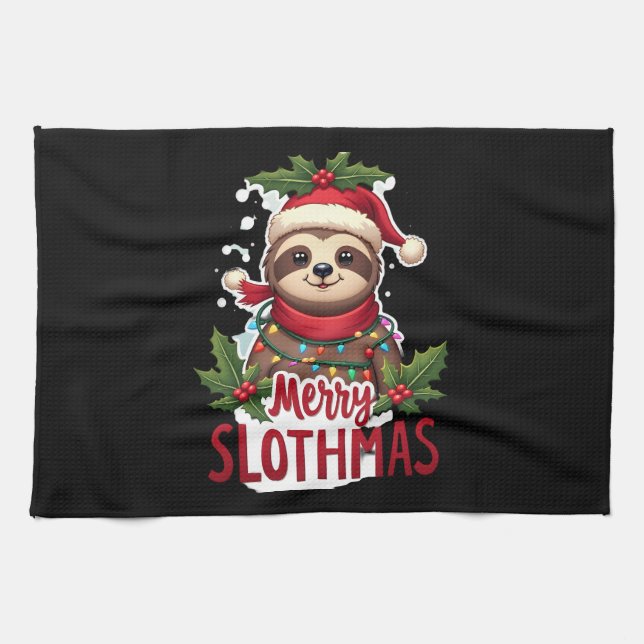 Funny Sloth Xmas Lights Merry Slothmas Sloth Chris Tea Towel (Horizontal)