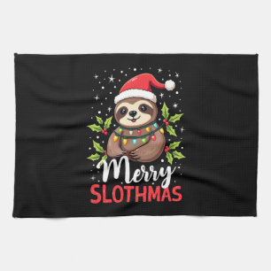 Funny Sloth Xmas Lights Merry Slothmas Sloth Chris Tea Towel