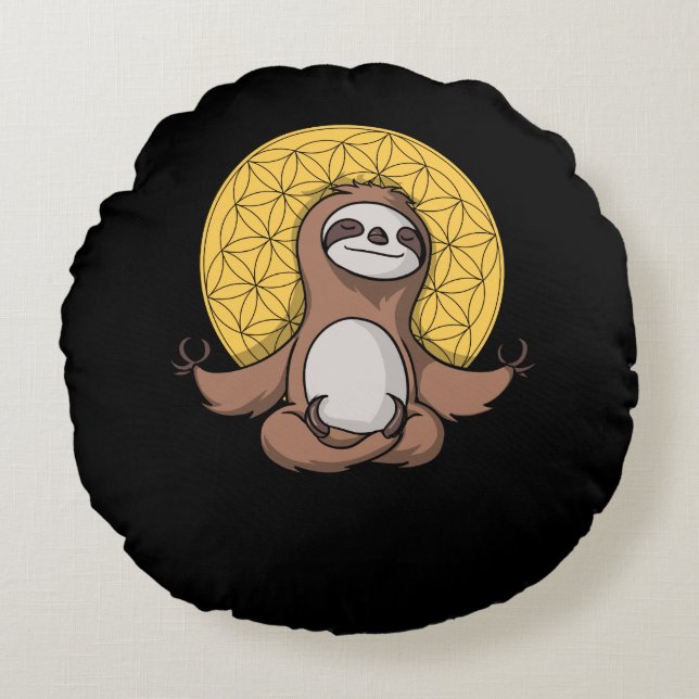 Funny Sloth Zen Yoga Meditation Animal Round Cushion (Front)