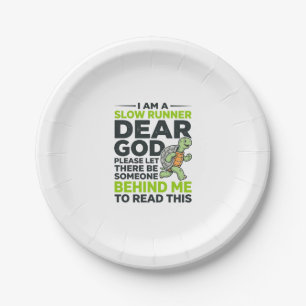 Funny Slow Runner Turtle Quote Vintage Engraving D Paper Plate